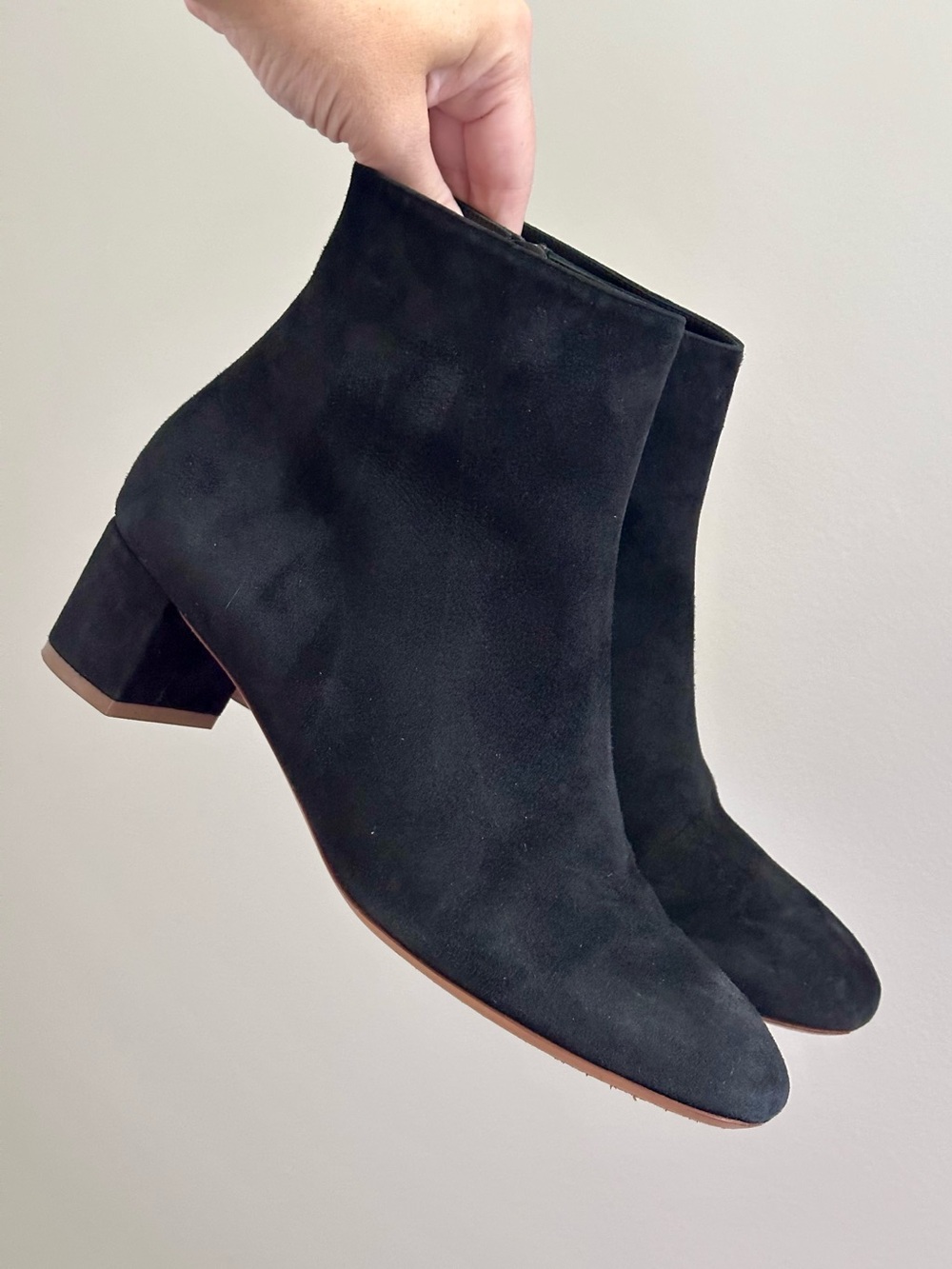 Mansur Gavriel Black Suede Ankle Boot Zip Heel Size 38 Designer Chelsea Style